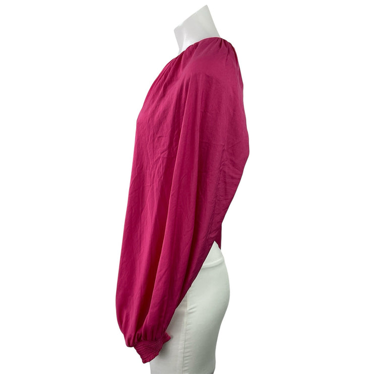 Zara Women's Pink Long Balloon Sleeves Crossover Draped Wrap Blouse Top Size XS