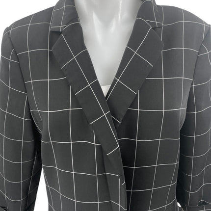 Calvin Klein Black White Grid Half Sleeve Open Blazer Coat Suit Jacket Size 12