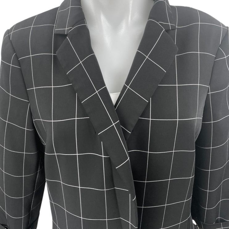 Calvin Klein Black White Grid Half Sleeve Open Blazer Coat Suit Jacket Size 12