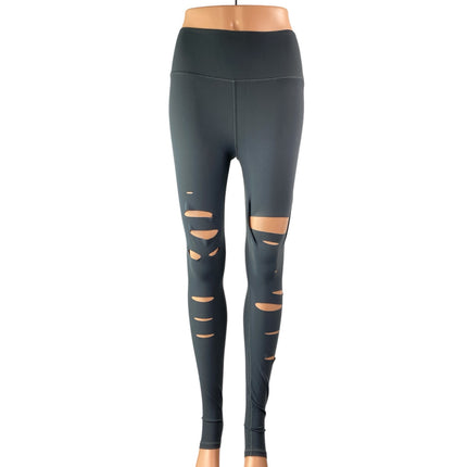 Alo Yoga Ripped Warrior Gray High Rise Yoga Workout Athletic Leggings Pants XS