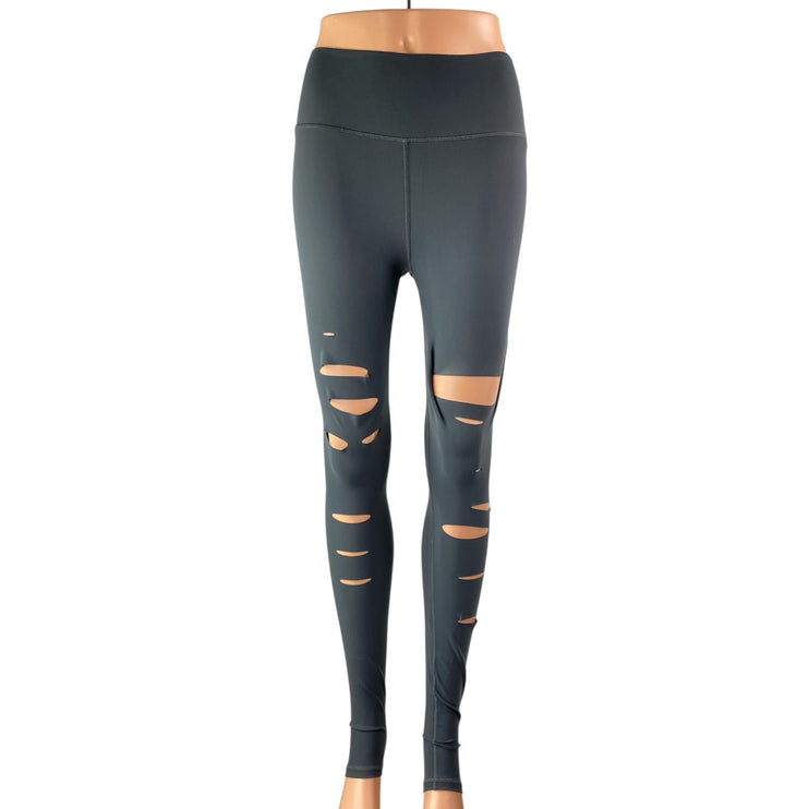 Alo Yoga Ripped Warrior Gray High Rise Yoga Workout Athletic Leggings Pants XS