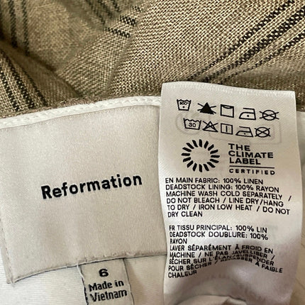 Reformation Gisele Women's Tan Striped High Rise Wide Leg Trousers Pants Size 6