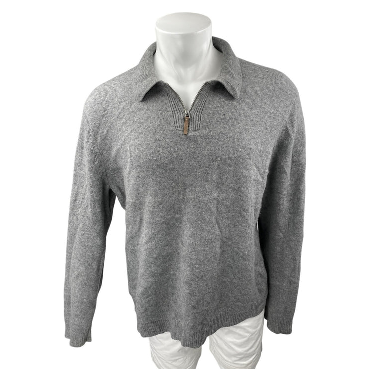 Lafayette 148 Men's Gray Long Sleeve Collar 1/4 Zip Knit Sweater Top Size L
