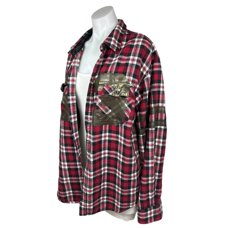 LF Furst of A Kind Red Oversized Plaid Check Flannel Button Up Shirt One Size