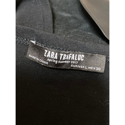 Zara Trafaluc Women's Black Faux Leather Vegan V Neck Cami Tank Crop Top Size L