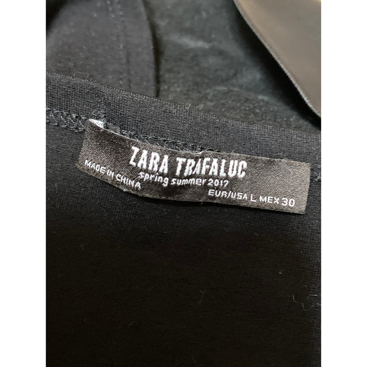 Zara Trafaluc Women's Black Faux Leather Vegan V Neck Cami Tank Crop Top Size L