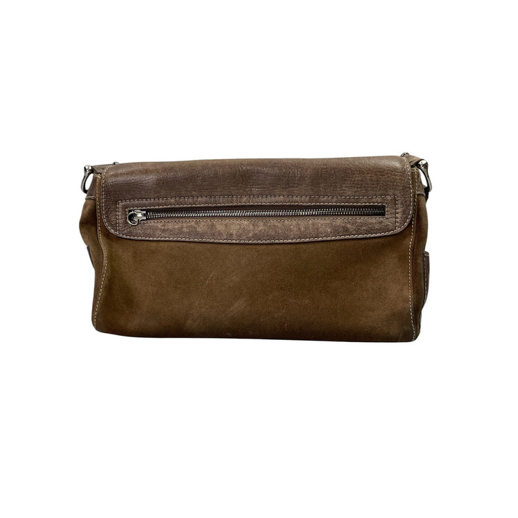 Davide Cenci Womens Brown Suede Leather Flap Front Hobo Shoulder Bag Handbag
