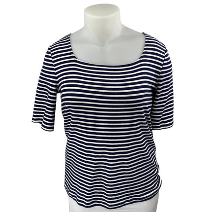Gap Women's Blue White Striped Square Neck Short Sleeve Knit Tee Shirt Top Sz XL