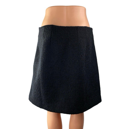LOFT Womens Black Bouche Tweed High Waist Mini Gold Button Pocket A-Line Skirt 8