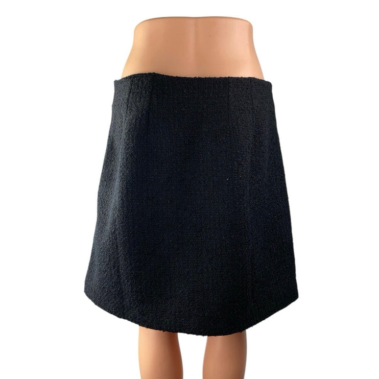 LOFT Womens Black Bouche Tweed High Waist Mini Gold Button Pocket A-Line Skirt 8