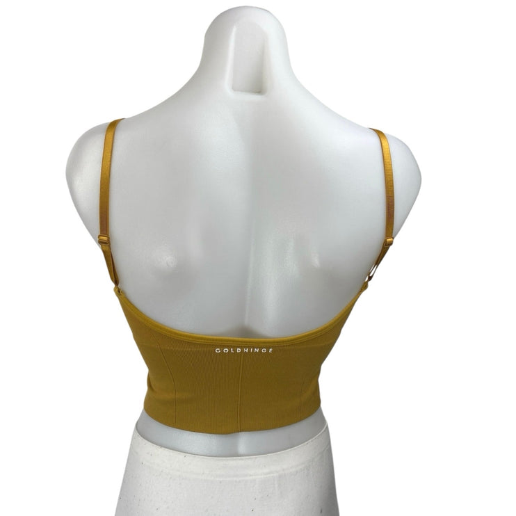 Goldhinge Women's Gold Brown Rib Knit Sleeveless Cami Camisole Crop Tank Top S