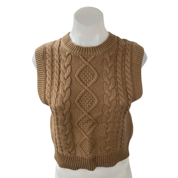 Aritzia Wilfred Women's Tan Wool Cable Knit Sleeveless Sweater Vest Top Size XS
