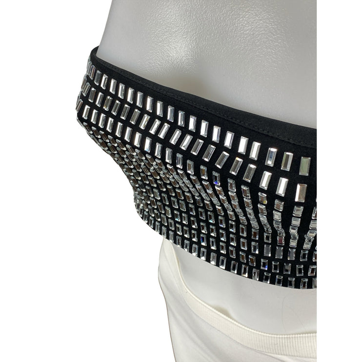 Windsor Black Silver Beaded Crystal Bandeau Strapless Tube Crop Top Size XS