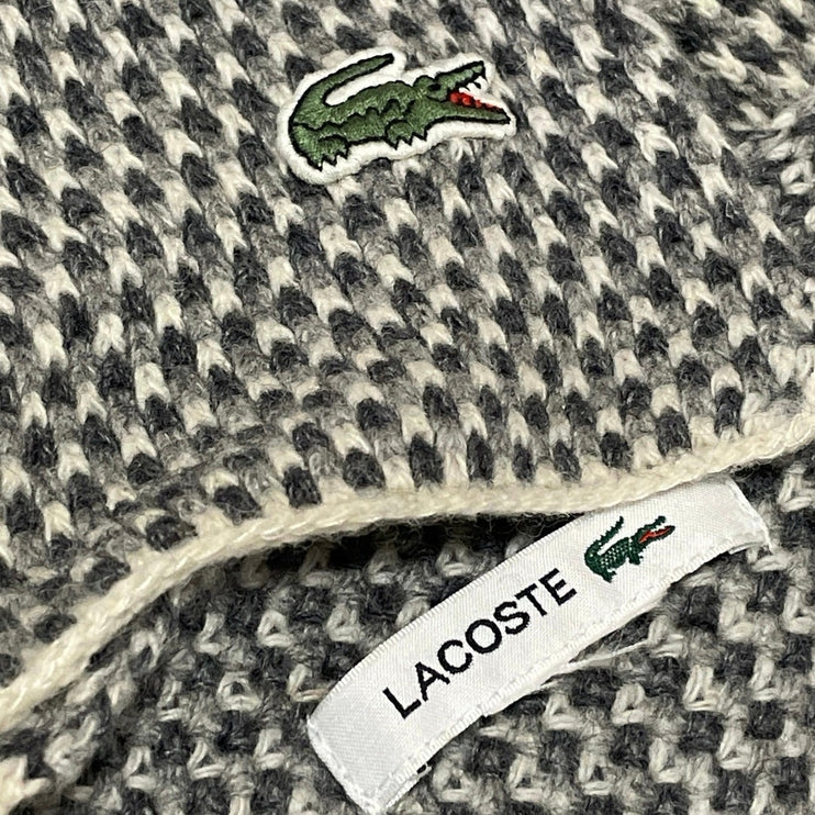 Lacoste Women's Black Gray Textured Knit Snow Wrap Shawl Neck Scarf Size OS