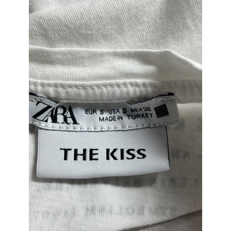 Zara Women's White The Kiss Klimt Painting Short Sleeve T Shirt Tee Top Size S