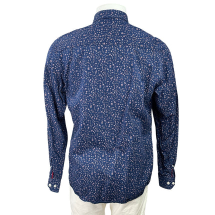 Pical Men's Navy Blue Floral Slim Fit Long Sleeve Button Down Shirt Top Size XL