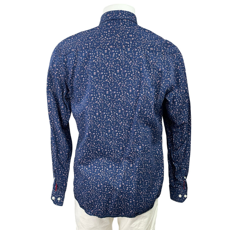 Pical Men's Navy Blue Floral Slim Fit Long Sleeve Button Down Shirt Top Size XL