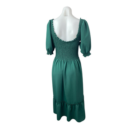 Hill House Home The Louisa Crepe Green Half Sleeve Smocked A Line Midi Dress M