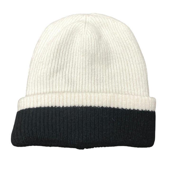 Anthropologie Maeve Womens Black White Colorblock Striped Knit Bonnet Beanie