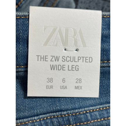NEW Zara Blue High Rise Cropped Baggy Trouser Wide Leg Denim Jeans Pants Size 6