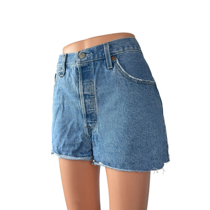 Levi's 501 Women's Blue High Waisted Cut Off Frayed Denim Jean Shorts Size 33