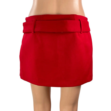 EXPRESS Women's Red High Waisted Rectangular Buckle Belted Mini Skort Skirts 4