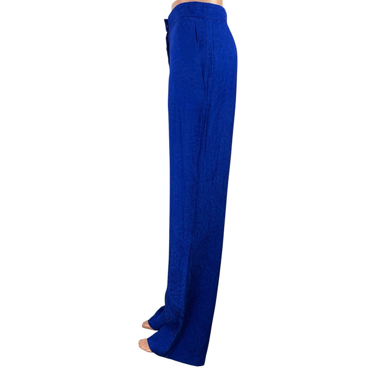 Zara Women's Blue Jacquard Floral High Rise Wide Leg Baggy Trousers Pants Size S