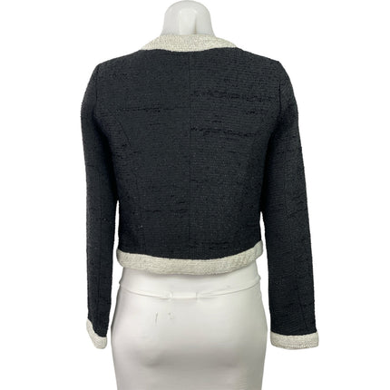 Aqua Women's Black Long Sleeve Cropped Tweed Button Up Cardigan Jacket Size XS