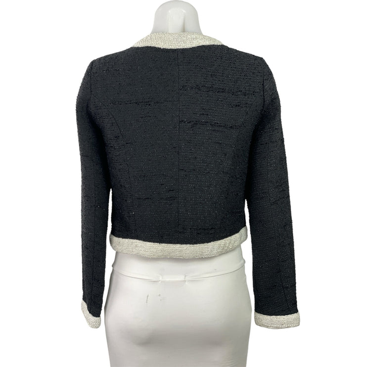 Aqua Women's Black Long Sleeve Cropped Tweed Button Up Cardigan Jacket Size XS