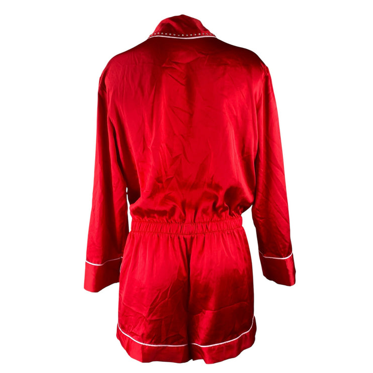 Victoria Secret Silky Satin Rhinestone Long Sleeve Short Pajama Sleepwear Set M