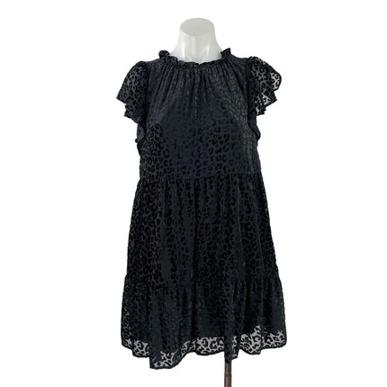 Ann Taylor LOFT Velvet Burnout Leopard Ruffle Tiered A Line Mini Dress Size XS