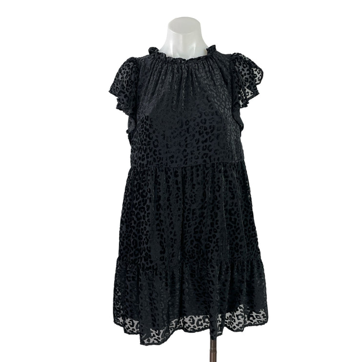 Ann Taylor LOFT Velvet Burnout Leopard Ruffle Tiered A Line Mini Dress Size XS
