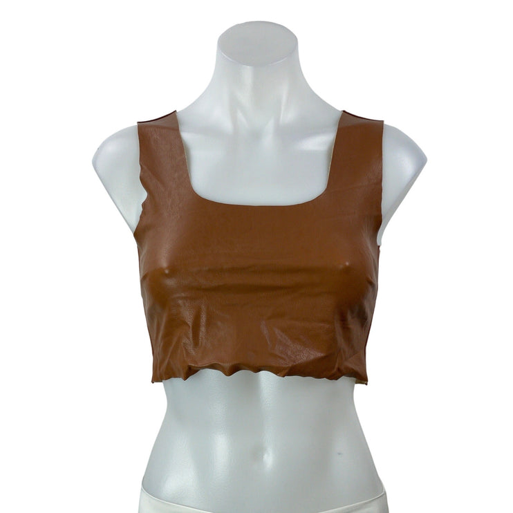 Commando Women's Brown Faux Leather Vegan Sleeveless Square Neck Crop Top Size S