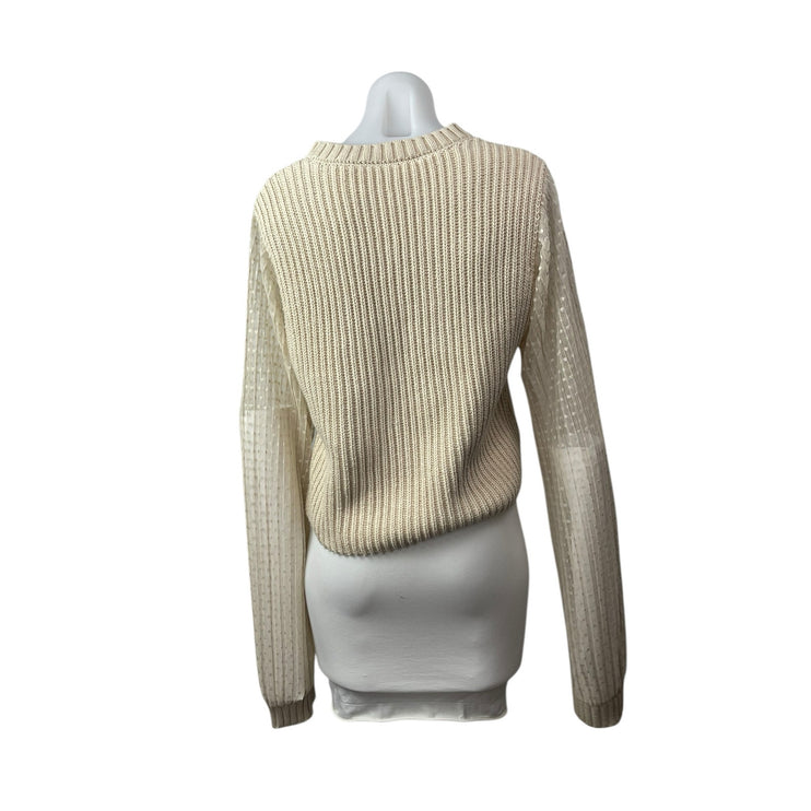 Zara Womens Beige Cable Knit Sheer Polka Dot Long Sleeve Crew Neck Sweater Top L