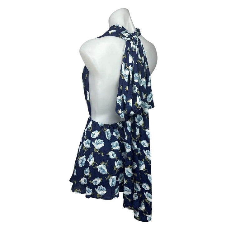 Lulus Navy Blue Floral Elated Energy Convertible Sleeveless Romper Shorts Sz XS