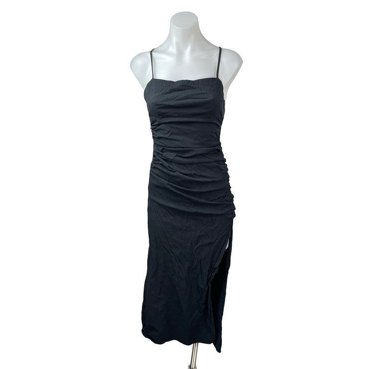 Zara Black Square Neck Ruched Sleeveless Side Slit Cami Tank Midi Dress Size S