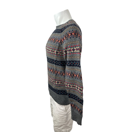 J.Crew Men's Gray Fair Isle 100% Lambs Wool Crew Neck Long Sleeve Sweater Size S