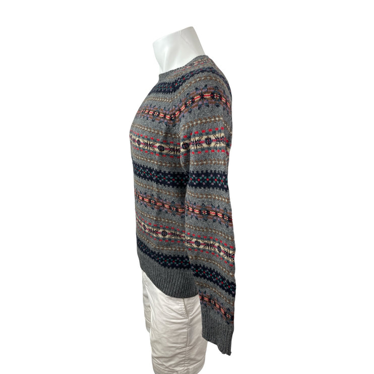 J.Crew Men's Gray Fair Isle 100% Lambs Wool Crew Neck Long Sleeve Sweater Size S