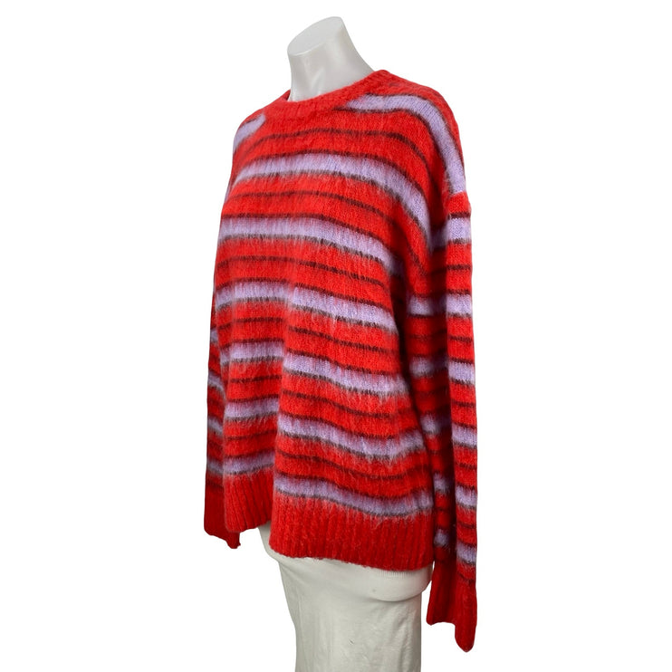 Mnml Women's Red Purple Striped Wool Long Sleeve Eyelash Knit Sweater Top Size M