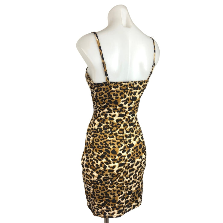 Shein Brown Black Leopard Print Spaghetti Strap Square Neck Bodycon Mini Dress M