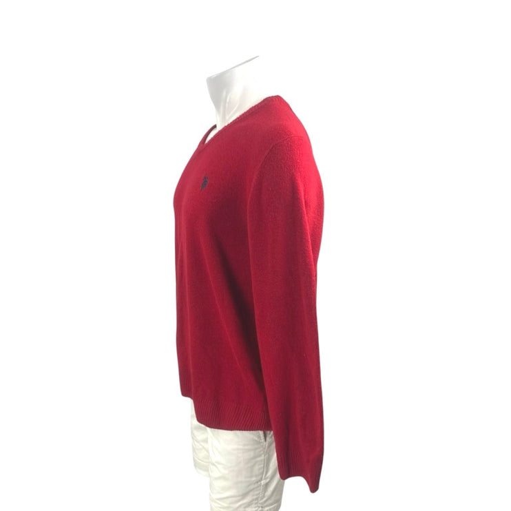 US Polo Assn Men's Red Long Sleeve V Neck Knit Logo Acrylic Sweater Top Size XL
