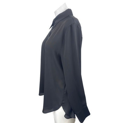 H&M Womens Black Collared Long Sleeve Formal Work Button Down Shirt Blouse Top M