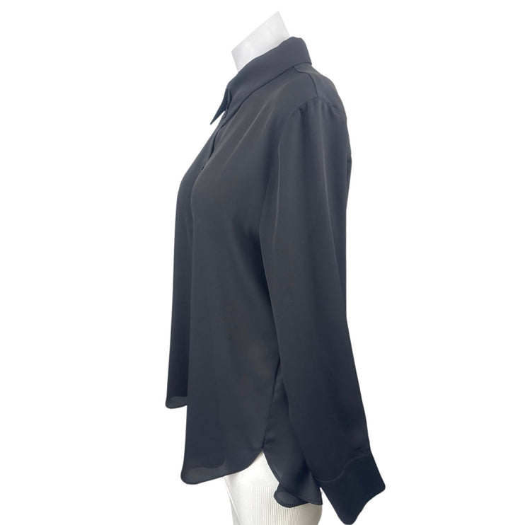 H&M Womens Black Collared Long Sleeve Formal Work Button Down Shirt Blouse Top M