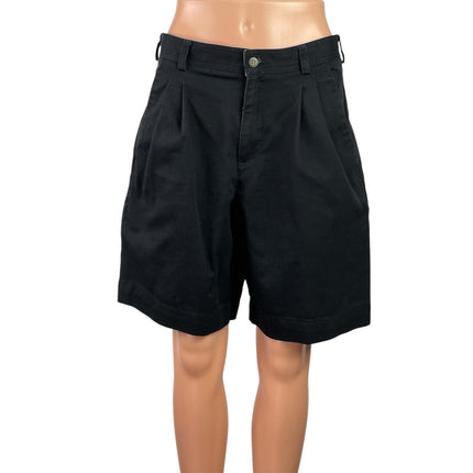 Liz Claiborne Womens Black Pleated High Waist Wide Leg Chino Bermuda Shorts 10