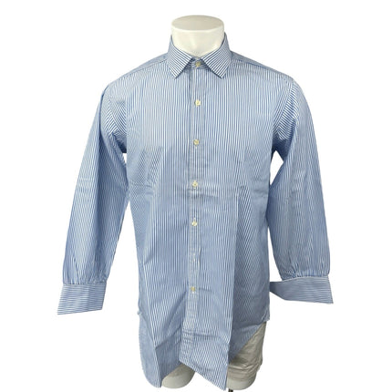 T.M. Lewin & Sons Men's Blue Striped Long Sleeve Button Down Dress Shirt Top S
