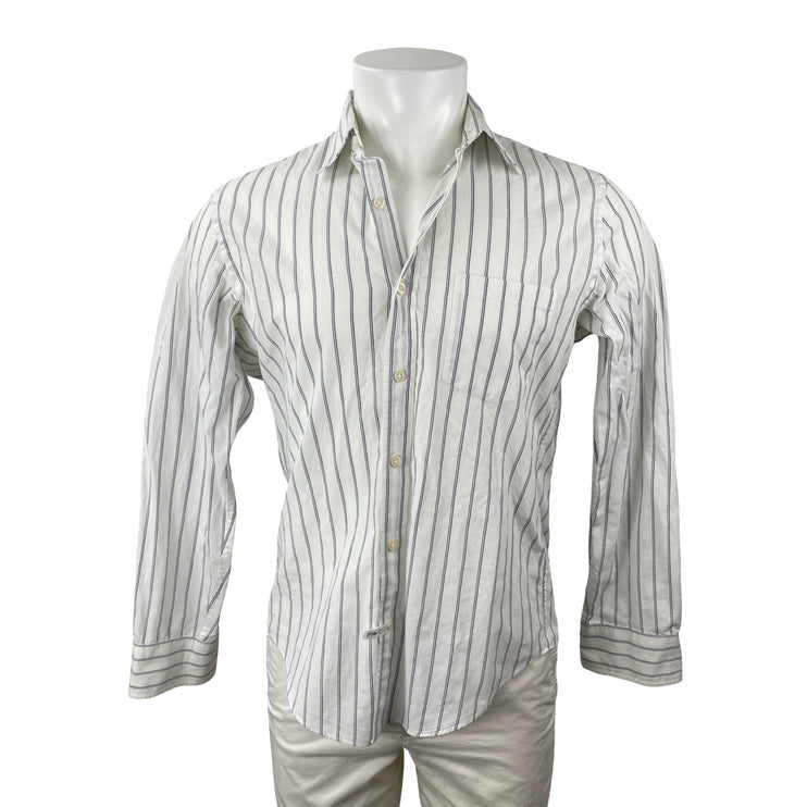 J.Crew Men's White Striped Collared Long Sleeve Slim Button Down Shirt Top Sz M
