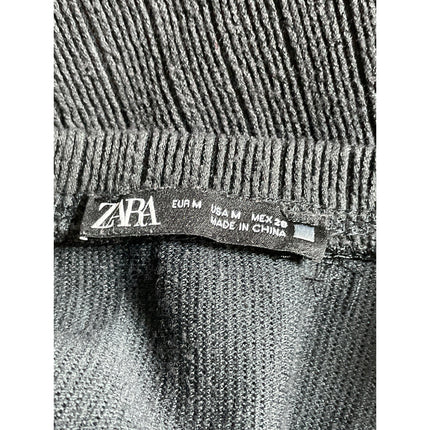 Zara Women's Black Ribbed Crew Neck Long Sleeve Sweater Peplum Blouse Top Size M
