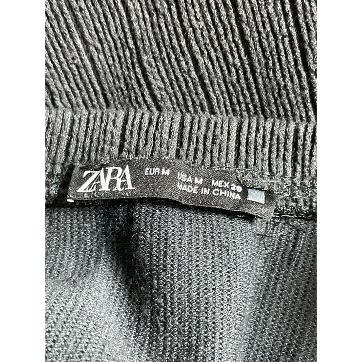 Zara Women's Black Ribbed Crew Neck Long Sleeve Sweater Peplum Blouse Top Size M