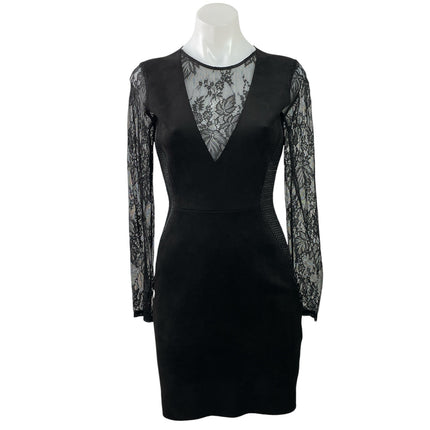 Zara Womens Black Floral Lace Mesh Long Sleeve Zip Mini Sheath Dress Size S