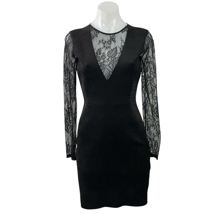 Zara Womens Black Floral Lace Mesh Long Sleeve Zip Mini Sheath Dress Size S